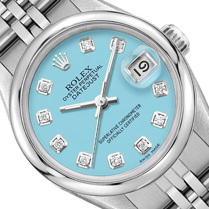 26mm Rolex Datejust 69174 Original Smooth Bezel Custom Turquoise Dial Watch