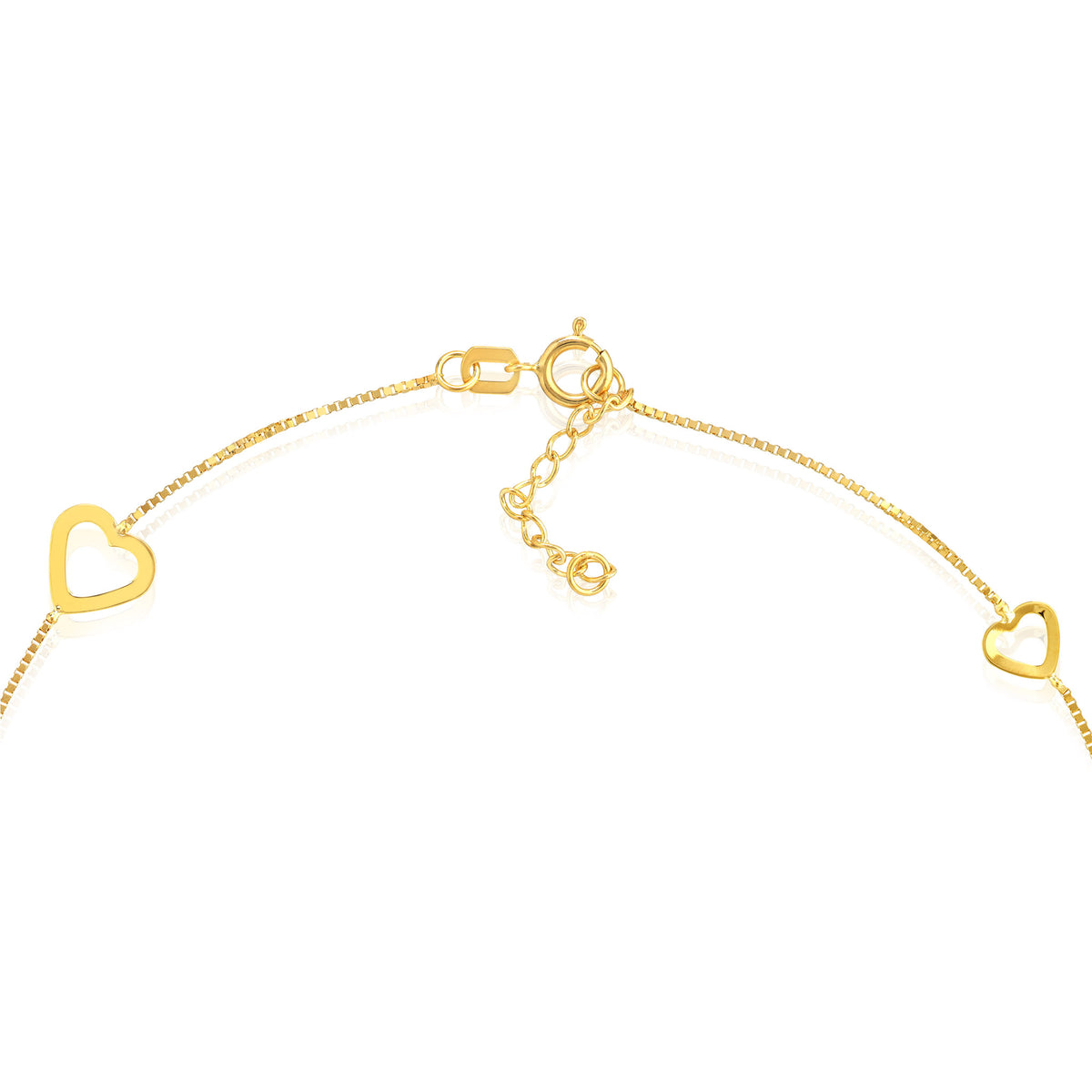 14K Yellow Gold Sideways Open Heart Adjustable Anklet 9"-10"