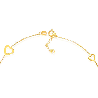 14K Yellow Gold Sideways Open Heart Adjustable Anklet 9"-10"