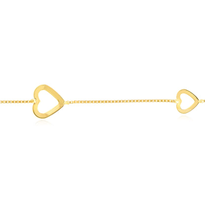 14K Yellow Gold Sideways Open Heart Adjustable Anklet 9"-10"