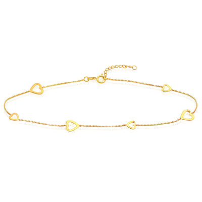 14K Yellow Gold Sideways Open Heart Adjustable Anklet 9"-10"