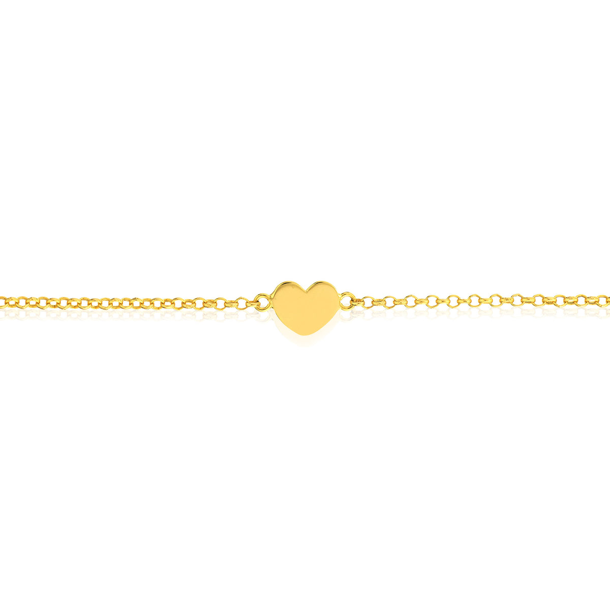 14K Yellow Gold Mini Heart Charm Rolo Adjustable Anklet 9"-10"