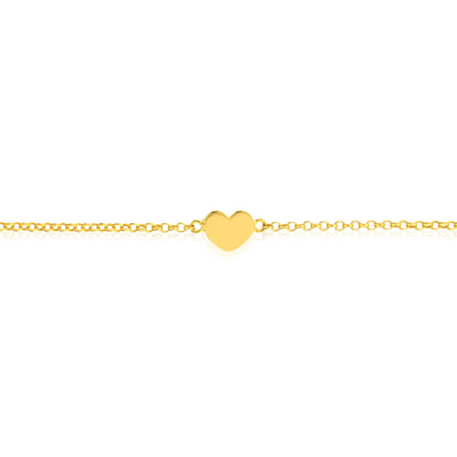 14K Yellow Gold Mini Heart Charm Rolo Adjustable Anklet 9"-10"
