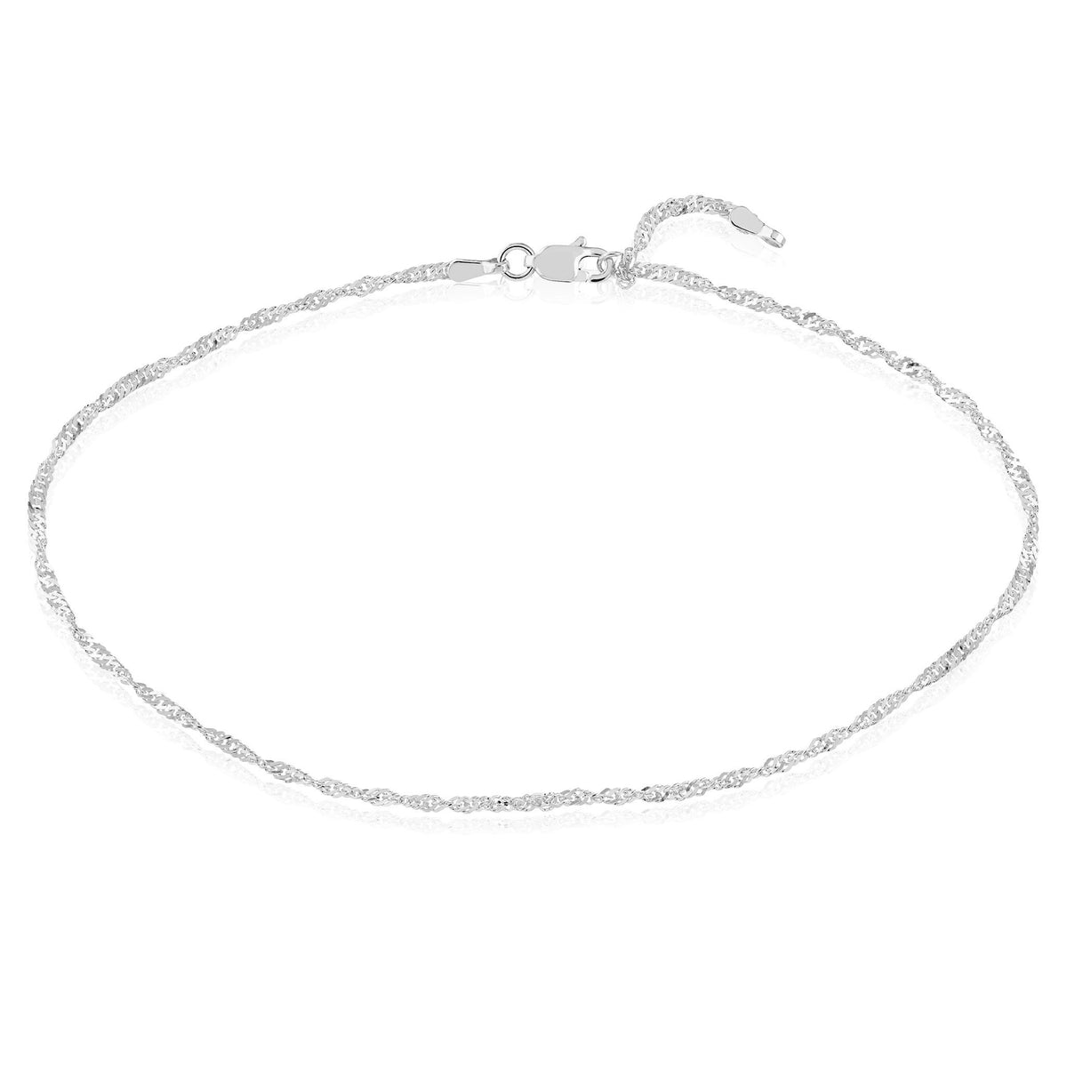 14K Yellow or White Gold 2mm Singapore Chain Adjustable Anklet 9"-10"
