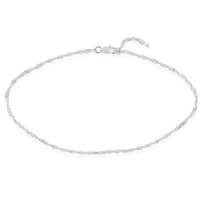 14K Yellow or White Gold 2mm Singapore Chain Adjustable Anklet 9"-10"