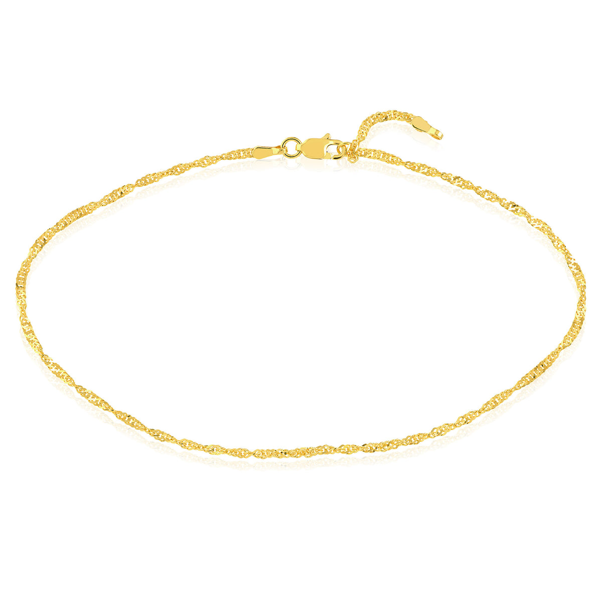 14K Yellow or White Gold 2mm Singapore Chain Adjustable Anklet 9"-10"