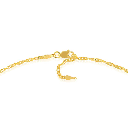 14K Yellow or White Gold 2mm Singapore Chain Adjustable Anklet 9"-10"