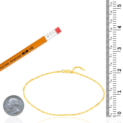 14K Yellow or White Gold 2mm Singapore Chain Adjustable Anklet 9"-10"