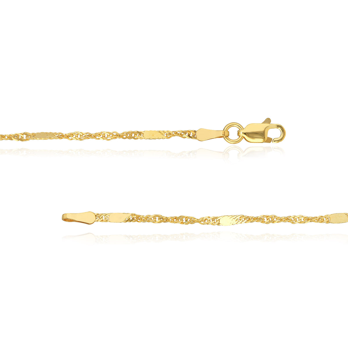 14K Yellow Gold 2mm Singapore Flat Saturn Chain 16" 18" 20"
