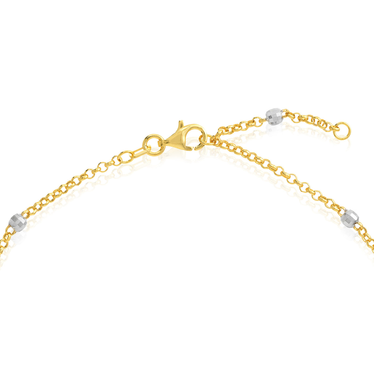14K Two-Tone Gold Diamond-Cut Bead 2mm Rolo Adjustable Anklet 9"-10"