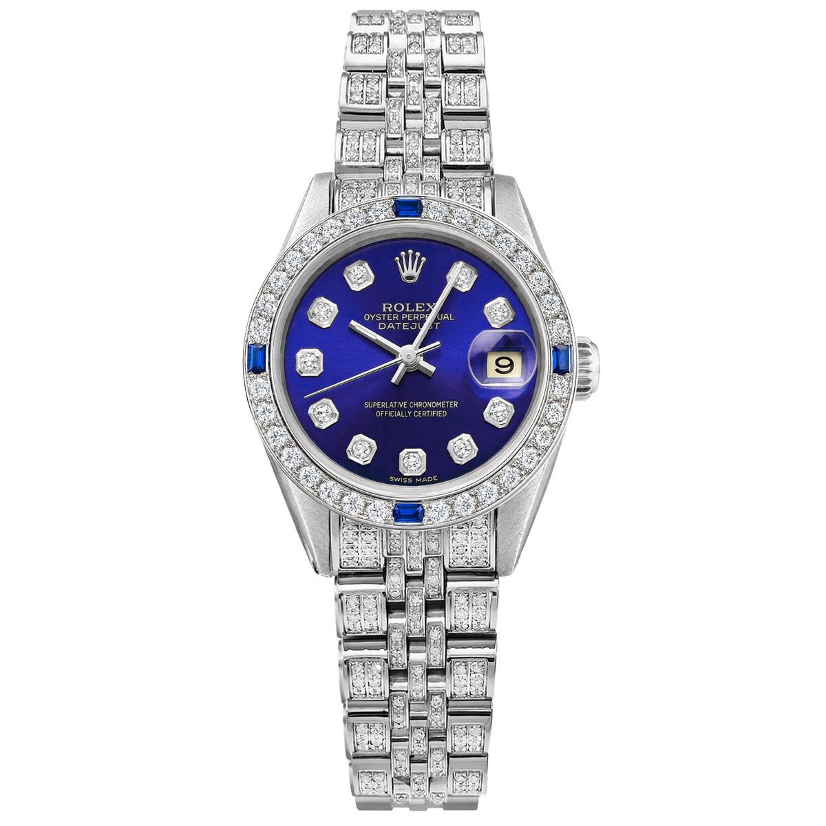 26mm Rolex Datejust 69173 Diamond Sapphire Bezel Royal Blue Dial Woman's Watch