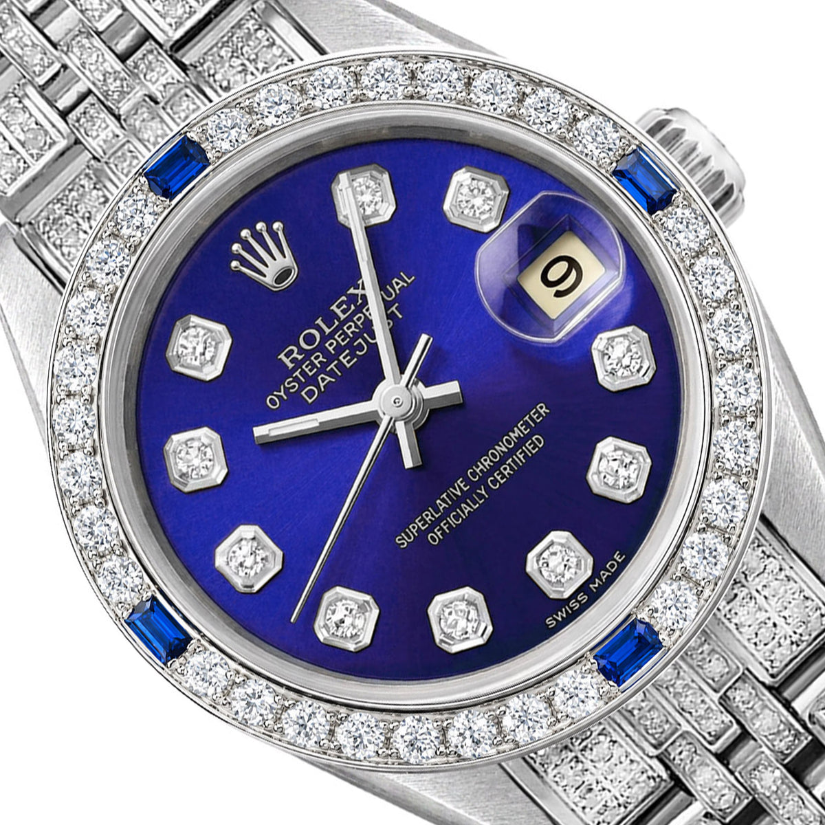 26mm Rolex Datejust 69173 Diamond Sapphire Bezel Royal Blue Dial Woman's Watch