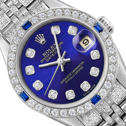 26mm Rolex Datejust 69173 Diamond Sapphire Bezel Royal Blue Dial Woman's Watch