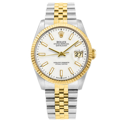 36mm Rolex Datejust 16013 18k Fluted Gold Bezel White Stick Dial Jubilee Watch