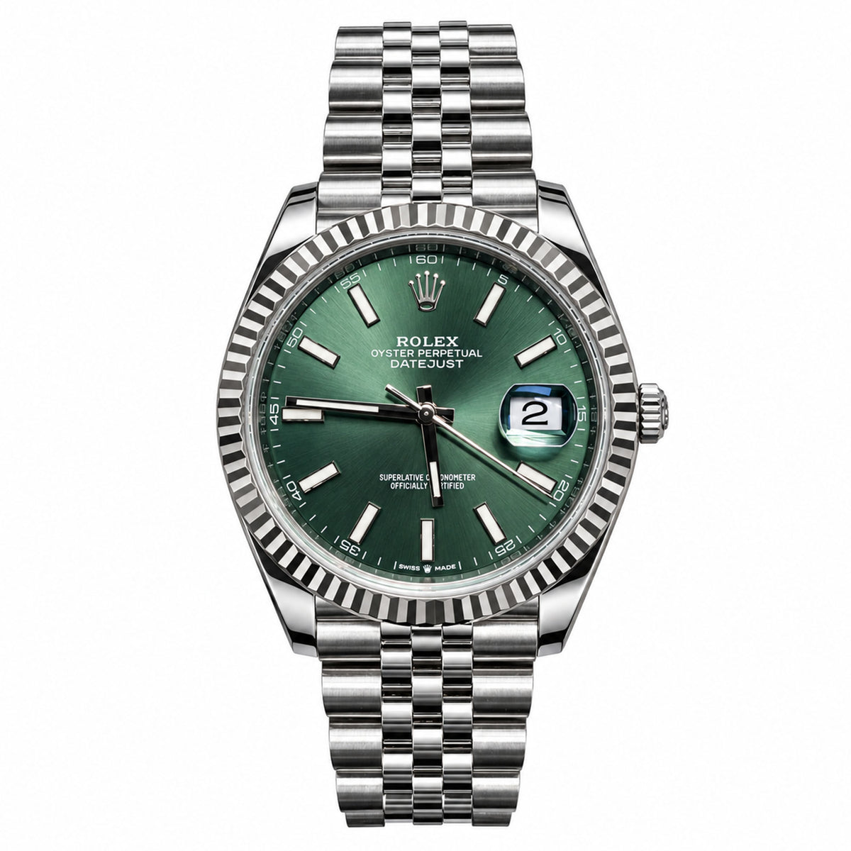 41mm Rolex Datejust 126334 All Original Fluted Bezel Green Dial Jubilee Watch