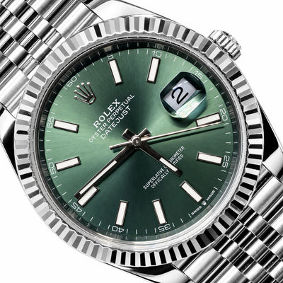 41mm Rolex Datejust 126334 All Original Fluted Bezel Green Dial Jubilee Watch