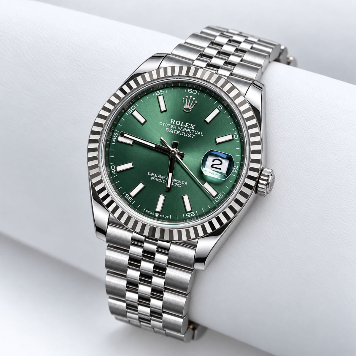 41mm Rolex Datejust 126334 All Original Fluted Bezel Green Dial Jubilee Watch
