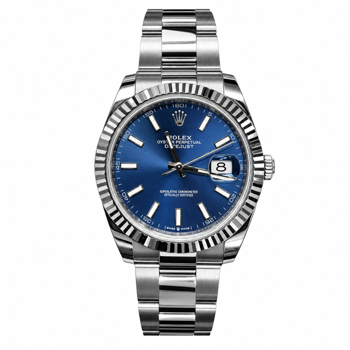 41mm Rolex Datejust 126334 All Original Fluted Bezel Blue Dial Oyster Band Watch