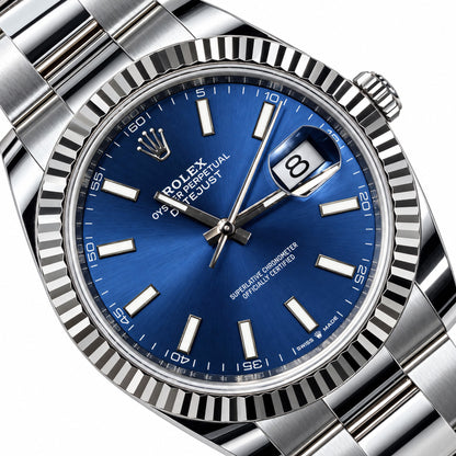 41mm Rolex Datejust 126334 All Original Fluted Bezel Blue Dial Oyster Band Watch