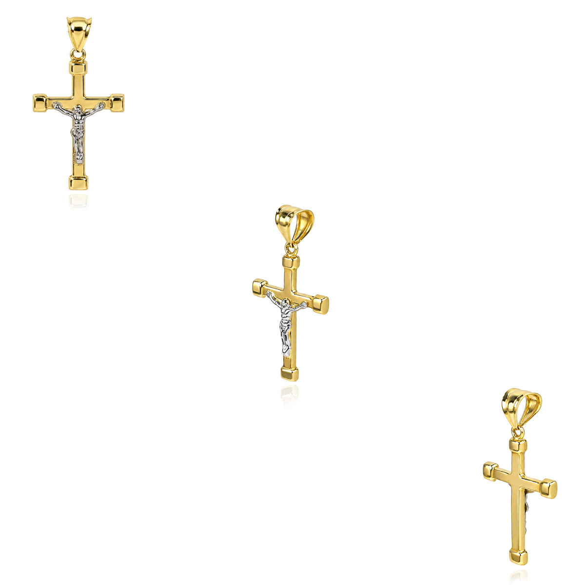 10K Gold-Filled Two-Tone Yellow White Jesus Crucifix Cross Pendant 1.7"