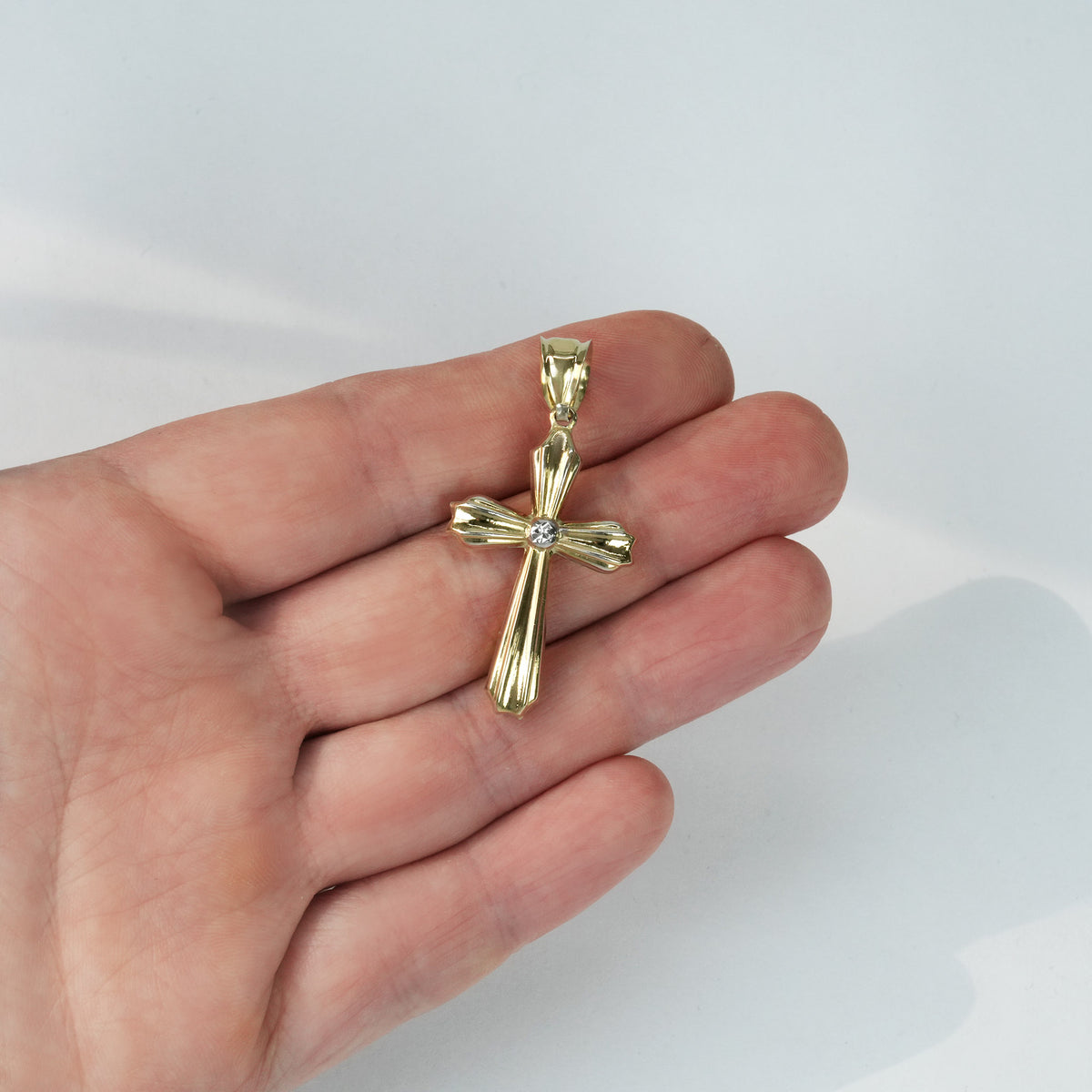 10K Gold-Filled Yellow White Two-Tone Puffed Cross Pendant 1.6"