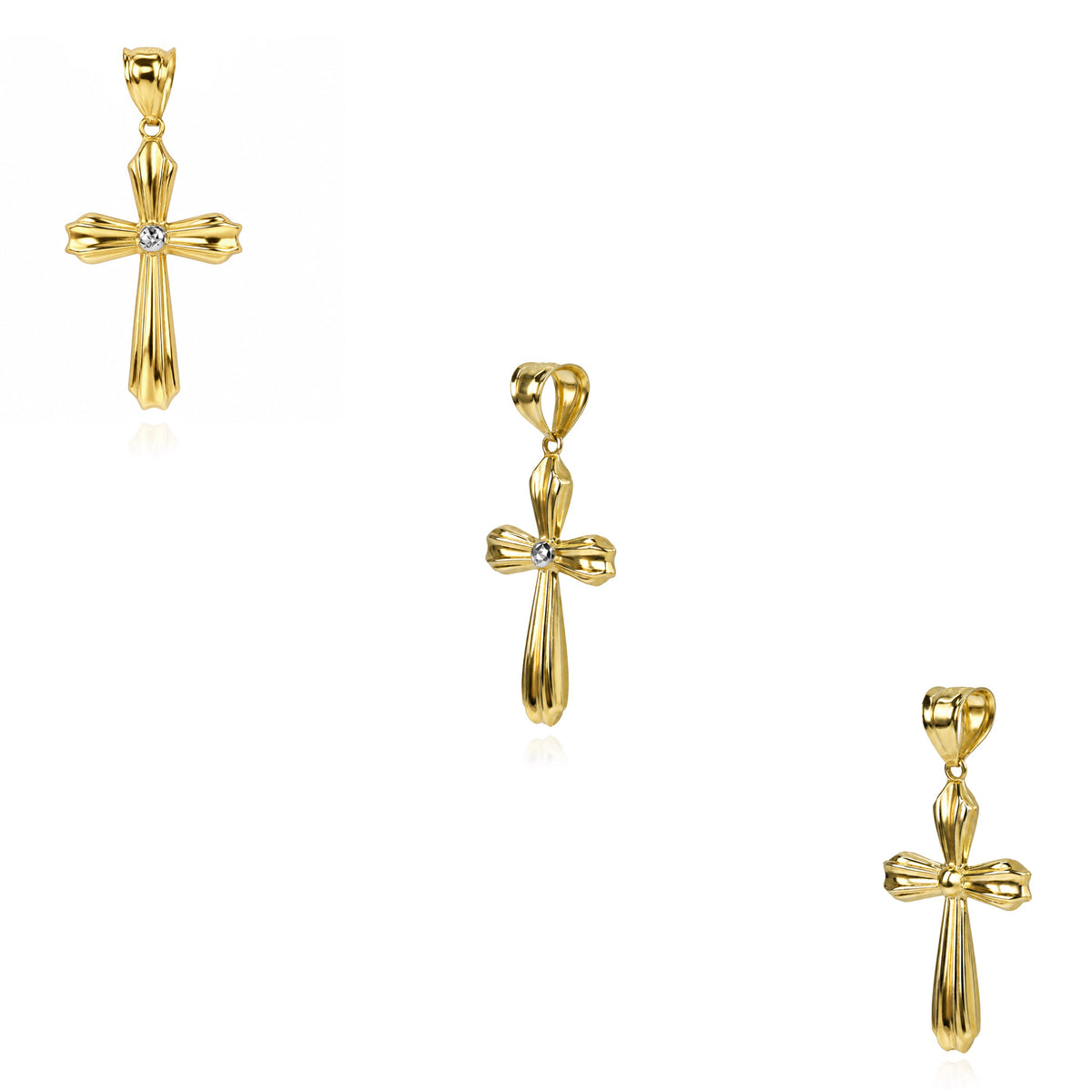 10K Gold-Filled Yellow White Two-Tone Puffed Cross Pendant 1.6"