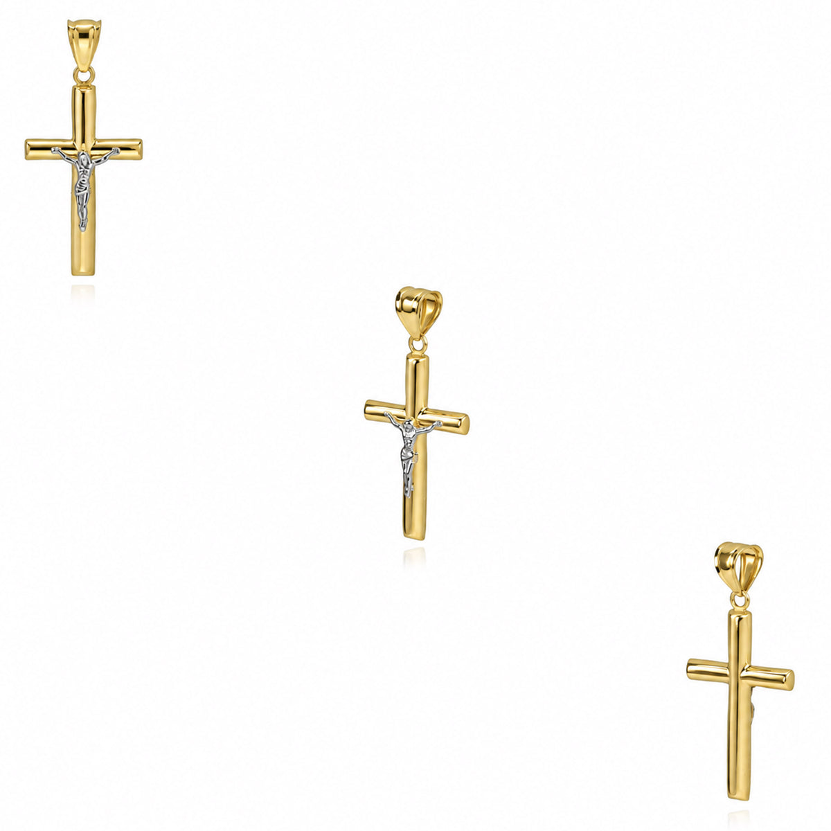 10K Gold-Filled Two-Tone Yellow White Jesus Crucifix Cross Pendant 1.7"