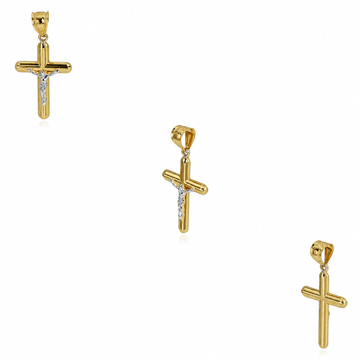 10K Gold-Filled Two-Tone Yellow White Jesus Crucifix Cross Pendant 1.7"