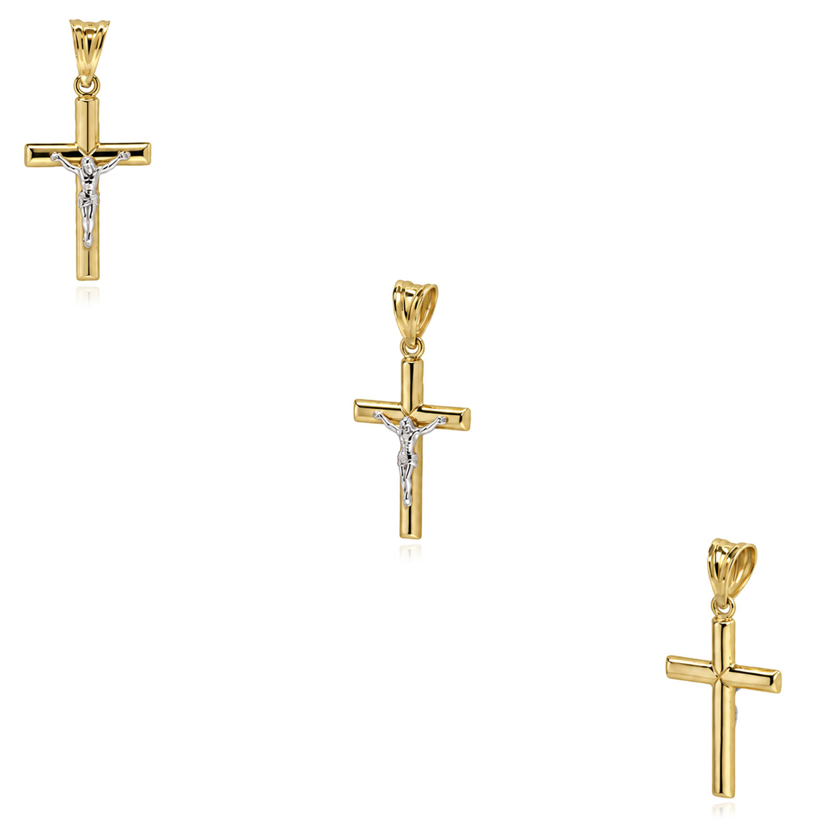 10K Gold-Filled Two-Tone Yellow White Jesus Crucifix Cross Pendant 1.2"
