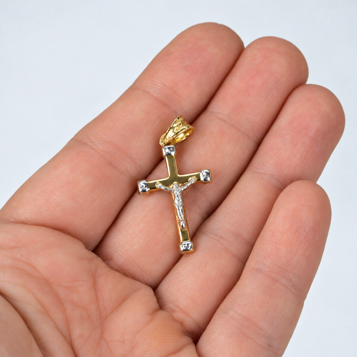 10K Yellow Gold-Filled Two-Tone Jesus Crucifix Diamond-Cut Pendant 1.3"
