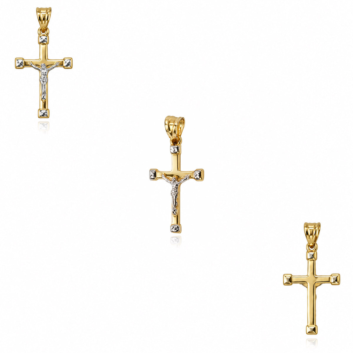 10K Yellow Gold-Filled Two-Tone Jesus Crucifix Diamond-Cut Pendant 1.3"