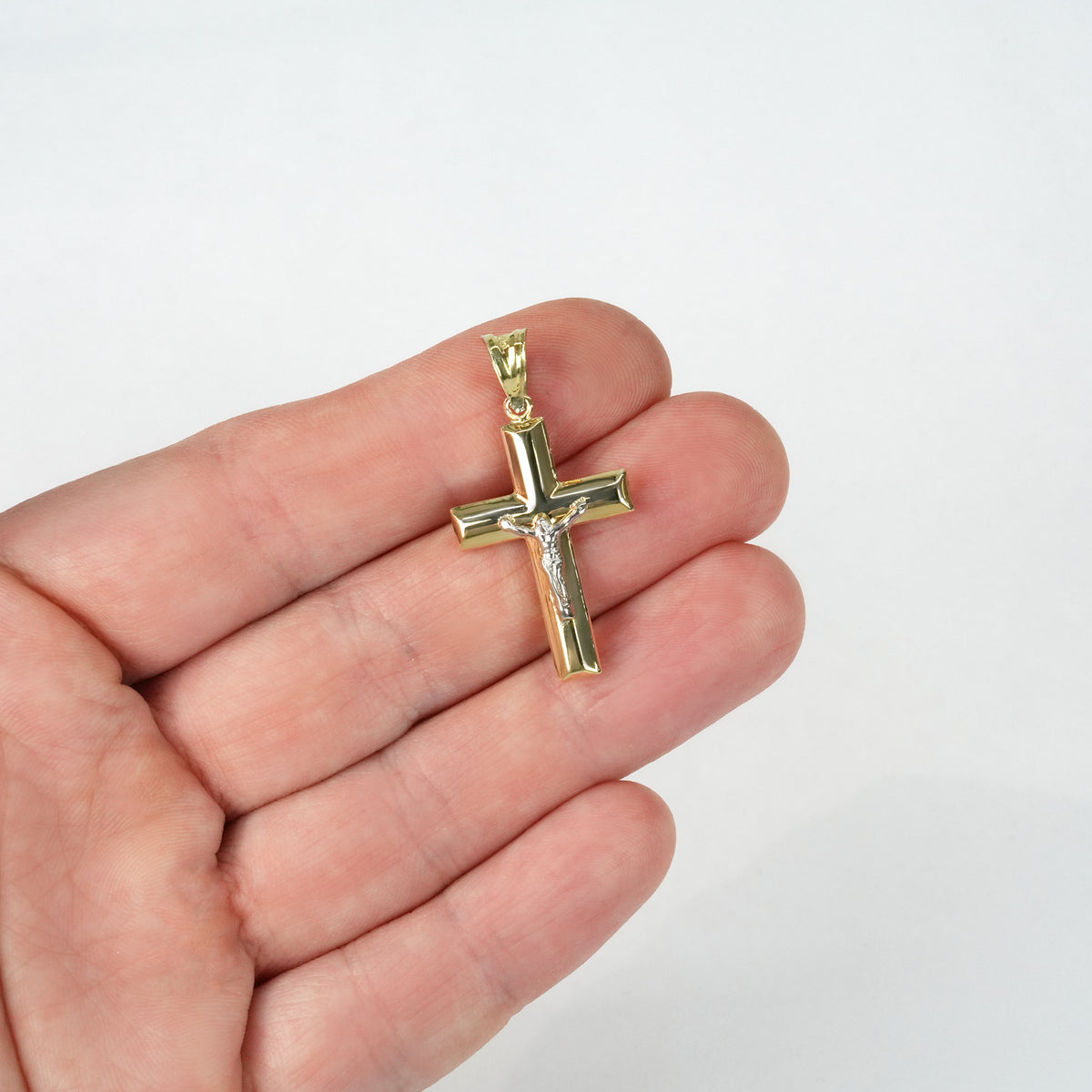 10K Gold-Filled Two-Tone Three-Dimensional Jesus Crucifix Pendant 1.4"