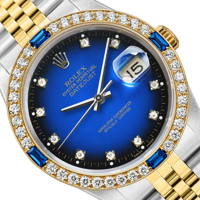 36mm Rolex Datejust 16013 Blue Ombre Dial Diamond Sapphire Bezel Jubilee Watch
