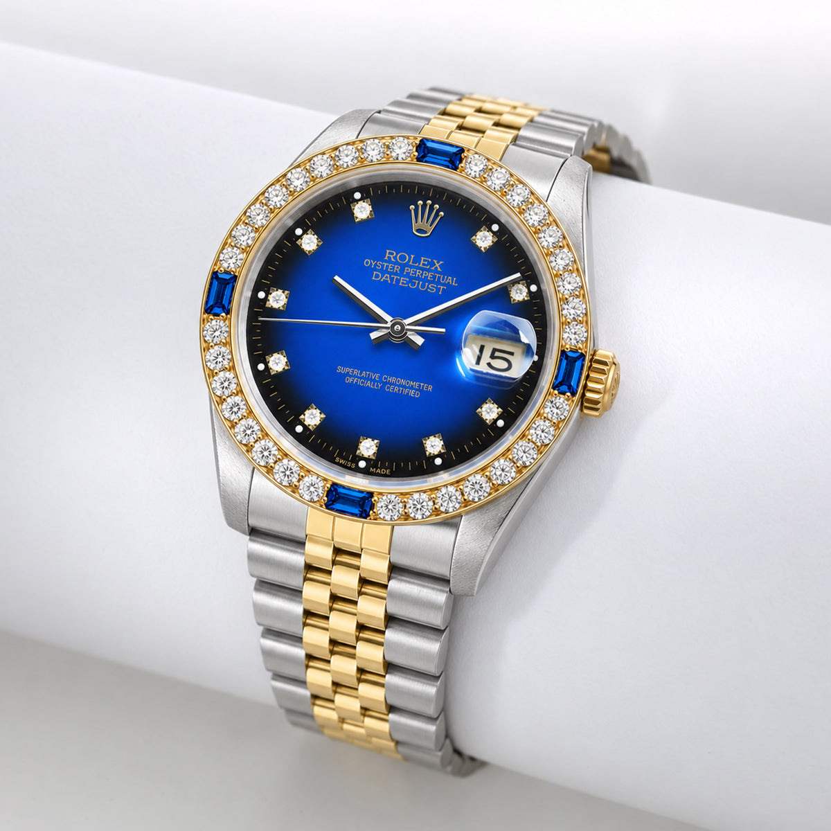36mm Rolex Datejust 16013 Blue Ombre Dial Diamond Sapphire Bezel Jubilee Watch