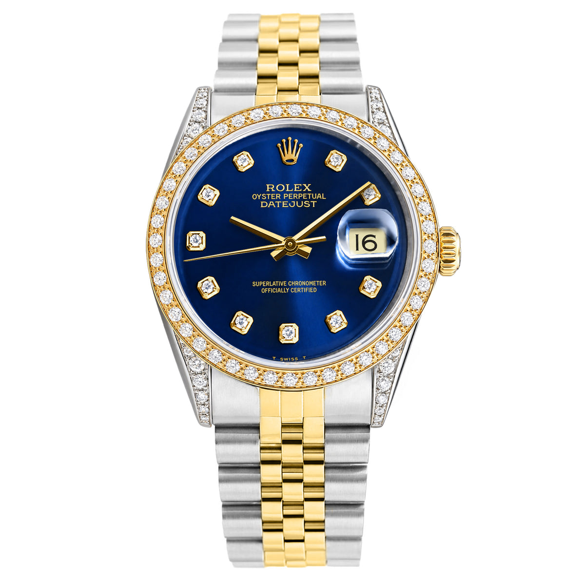 36mm Rolex Datejust 16013 18k Gold Diamond Bezel Blue Dial Jubilee Men's Watch