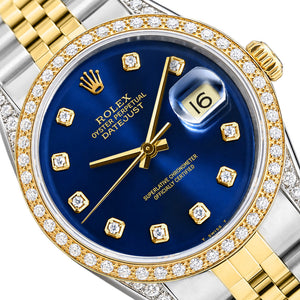 36mm Rolex Datejust 16013 18k Gold Diamond Bezel Blue Dial Jubilee Men's Watch