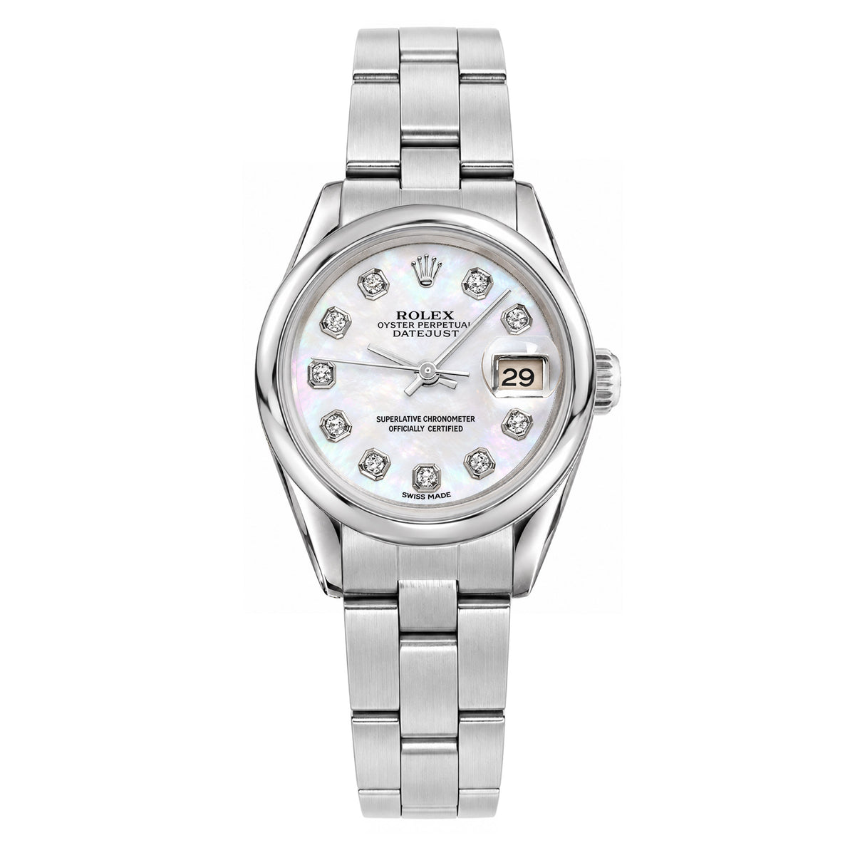 26mm Rolex Datejust 79160 All Original Smooth Bezel White MOP Dial Oyster Watch