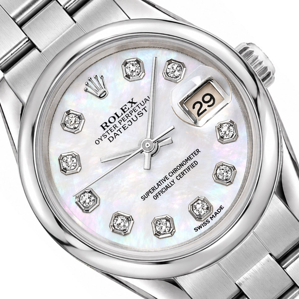 26mm Rolex Datejust 79160 All Original Smooth Bezel White MOP Dial Oyster Watch
