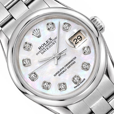 26mm Rolex Datejust 79160 All Original Smooth Bezel White MOP Dial Oyster Watch