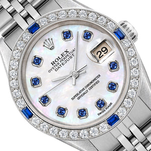 26mm Rolex Datejust 69173 White MOP Sapphire Diamond Dial Stainless Steel Watch