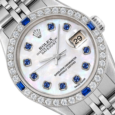26mm Rolex Datejust 69173 White MOP Sapphire Diamond Dial Stainless Steel Watch