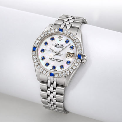 26mm Rolex Datejust 69173 White MOP Sapphire Diamond Dial Stainless Steel Watch