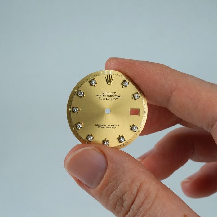 Original Rolex champagne diamond dial 14251 — high-resolution actual hand-held view