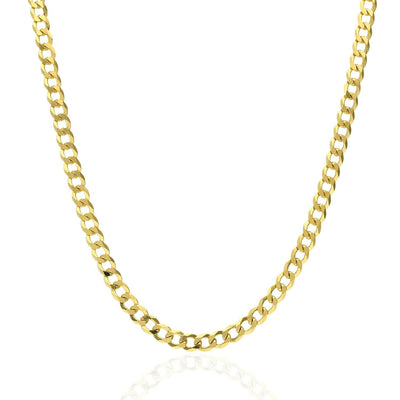 14K Yellow Gold Over Sterling Silver 4mm Cuban Chain (Solid Links) 18"-30"