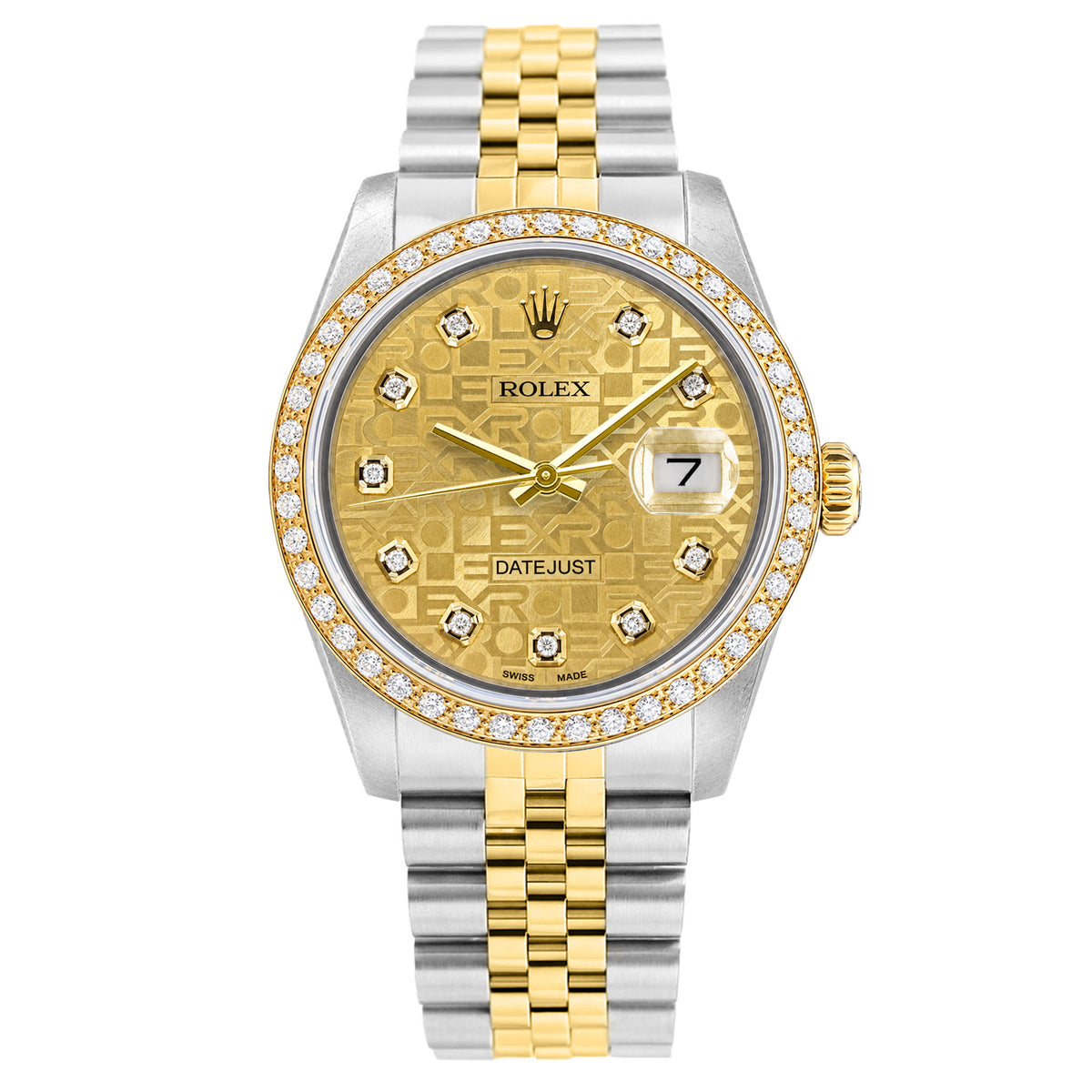 36mm Rolex Datejust 16013 18k Gold Diamond Bezel Champagne Jubilee Dial Watch