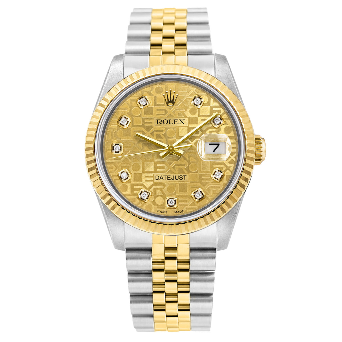 36mm Rolex Datejust 16013 18k Gold Fluted Bezel Champagne Jubilee Dial Watch