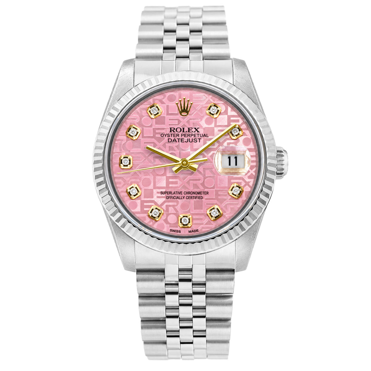 36mm Rolex Datejust 16013 18k White Gold Bezel Pink MOP Jubilee Dial Watch