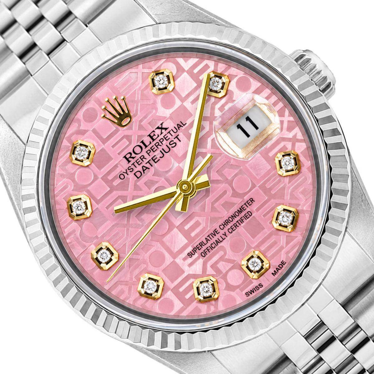 36mm Rolex Datejust 16013 18k White Gold Bezel Pink MOP Jubilee Dial Watch