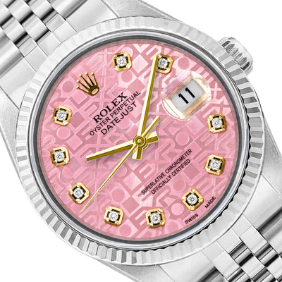 36mm Rolex Datejust 16013 18k White Gold Bezel Pink MOP Jubilee Dial Watch