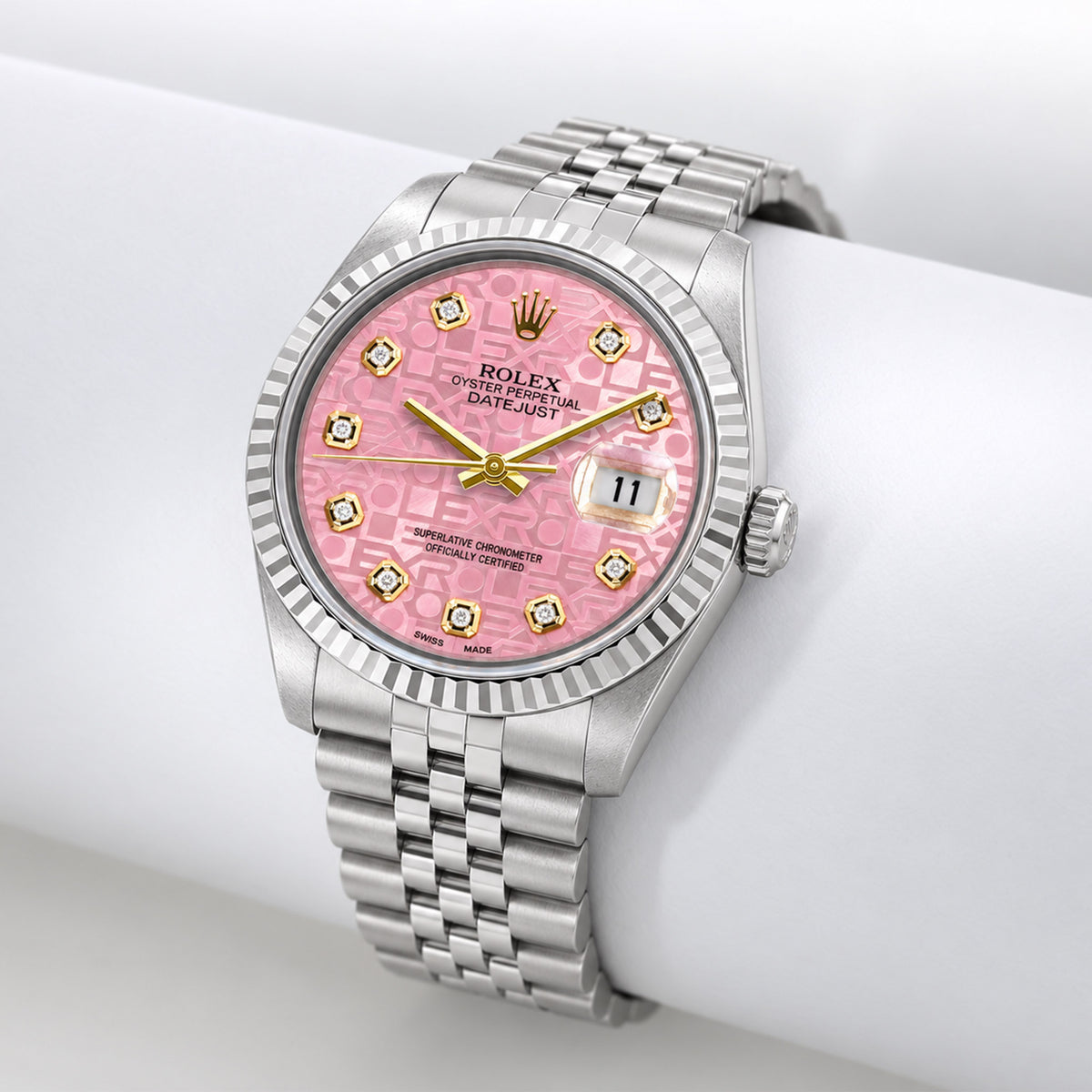 36mm Rolex Datejust 16013 18k White Gold Bezel Pink MOP Jubilee Dial Watch